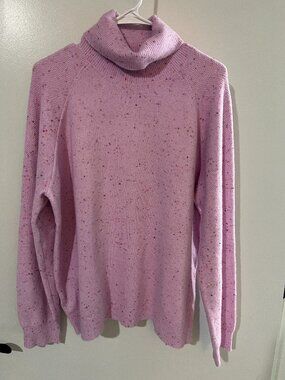 LOFT Pink Confetti Turtleneck Sweater XL Cozy Oversized Neppy Knit so pretty